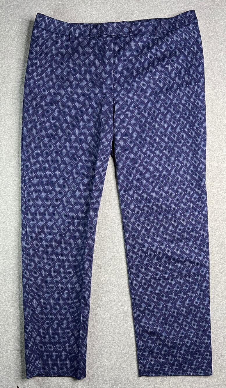 Chico’s Blue Diamond Pattern Ankle Pants Womens Size 2.5 Cotton Stretch